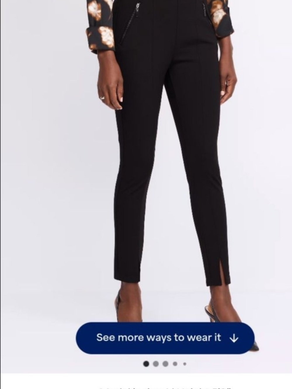 Women's Black Slim Ankle Pants with Front Hem Slit